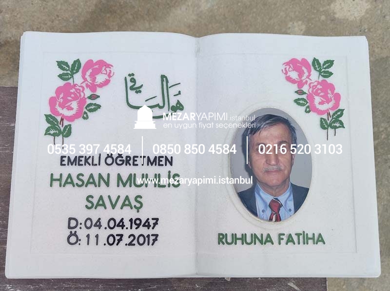 Porselen Resimli Kitabe Mermer Mezar Taşı - Görsel 3