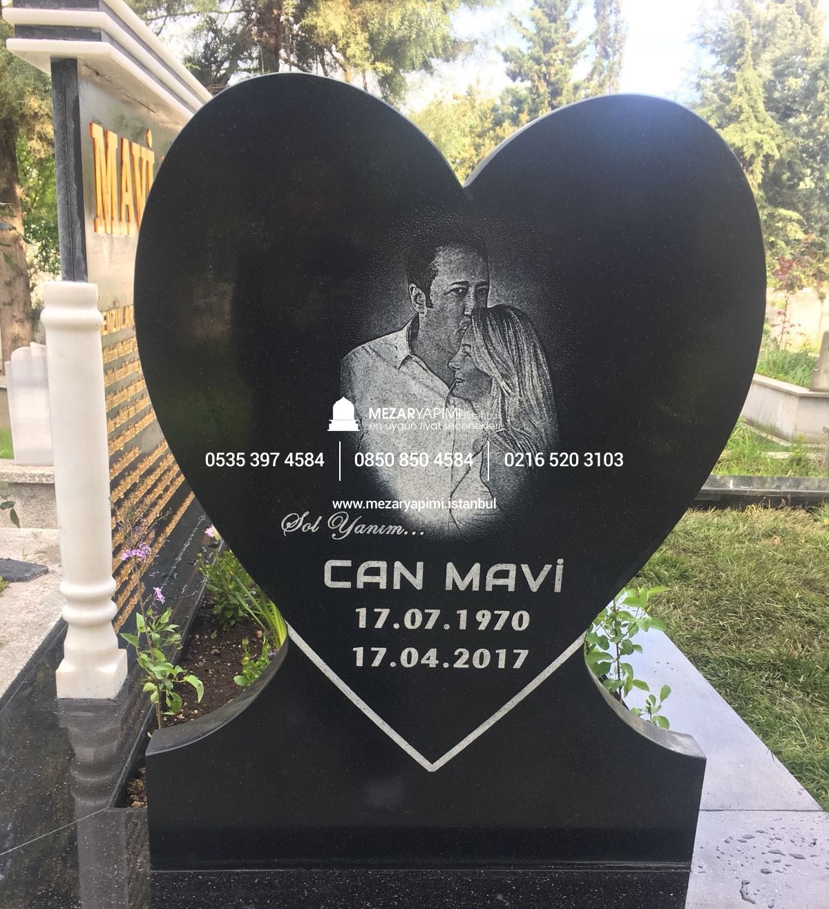 Kalp şeklinde Mezar Taşı Üzerine Lazer Resim - Görsel 2
