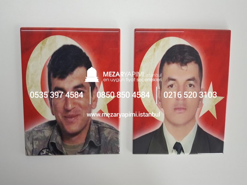 Şehit Mezar Taşına Solmayan Porselen Fotoğraf & Bayrak - Görsel 23