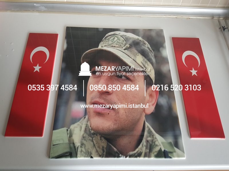 Şehit Mezar Taşına Solmayan Porselen Fotoğraf & Bayrak - Görsel 16