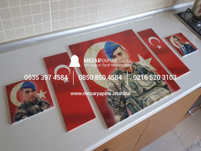 Şehit Mezar Taşına Solmayan Porselen Fotoğraf & Bayrak - Görsel 7