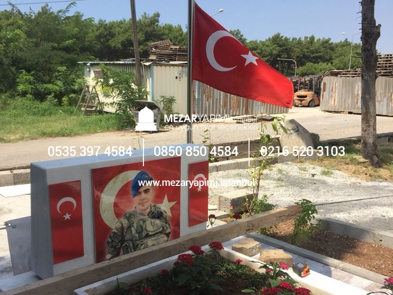 Şehit Mezar Taşına Solmayan Porselen Fotoğraf & Bayrak - Görsel 6