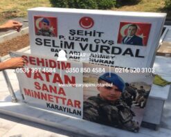 Şehit Mezar Taşına Solmayan Porselen Fotoğraf & Bayrak - Görsel 8