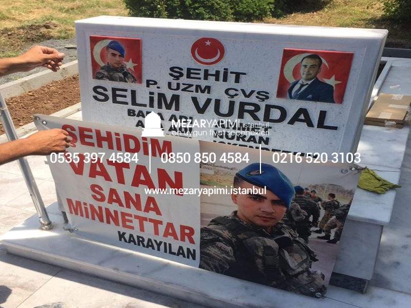 Şehit Mezar Taşına Solmayan Porselen Fotoğraf & Bayrak - Görsel 8