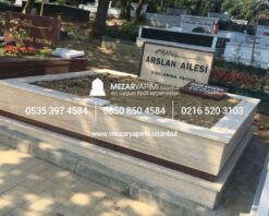 Çift Kişilik Granit Şeritli Traverten Mezar - Görsel 4