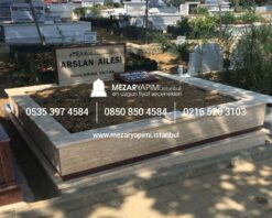 Çift Kişilik Granit Şeritli Traverten Mezar - Görsel 5
