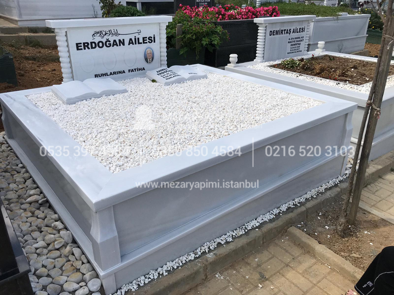 iki Kisilik Bastasi Sutunlu Sut Beyazi Mermer Mezar-14