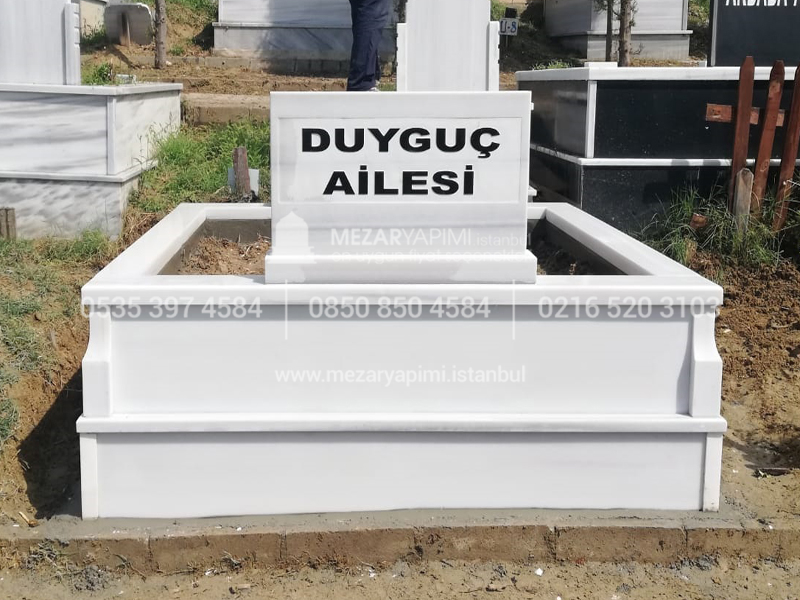 iki Kisilik Bastasi Sutunlu Sut Beyazi Mermer Mezar