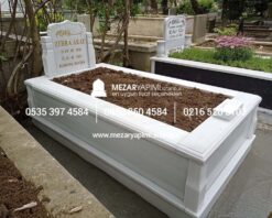 Tek Kişilik Baştaşı Koltuklu Süt Beyazı Mermer Mezar - Görsel 10