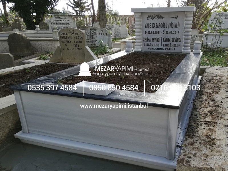 Tek Kişilik Mermer Sütunlu Küpeşte Granit Mezar - Görsel 3