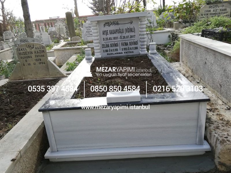 Tek Kişilik Mermer Sütunlu Küpeşte Granit Mezar - Görsel 4