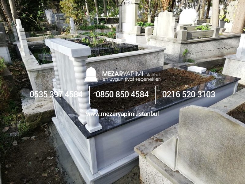 Tek Kişilik Mermer Sütunlu Küpeşte Granit Mezar - Görsel 5