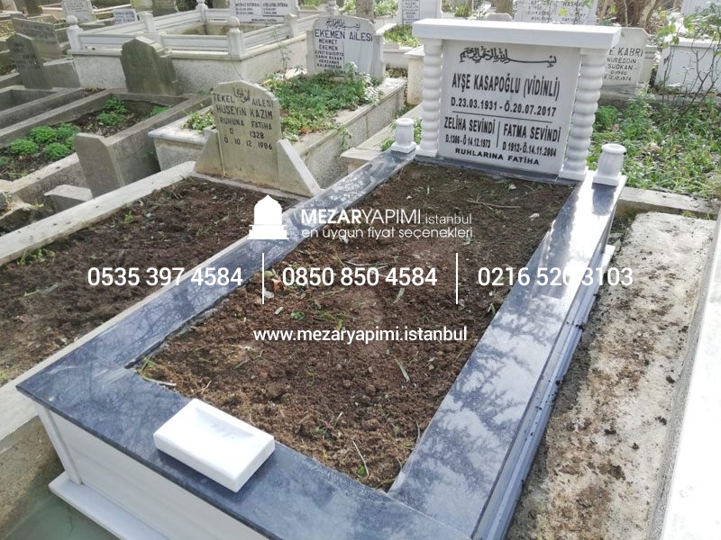 Tek Kişilik Mermer Sütunlu Küpeşte Granit Mezar - Görsel 2