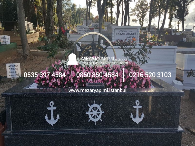 İki Kişilik Gemi Dümeni Baş Taşı Modeli Komple Granit Mezar - Görsel 3