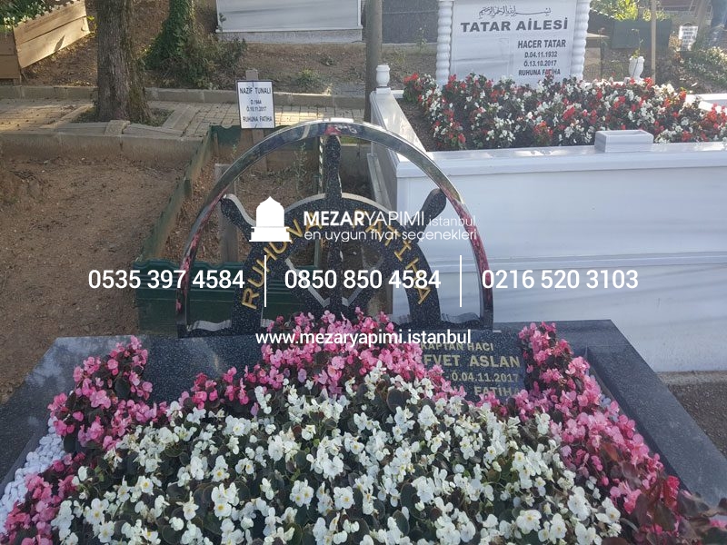 İki Kişilik Gemi Dümeni Baş Taşı Modeli Komple Granit Mezar - Görsel 2