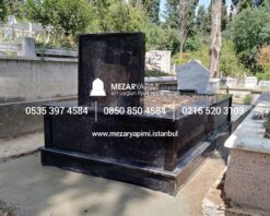 Tek Kişilik Komple Parlak Siyah Granit Mezar Modeli - Görsel 11