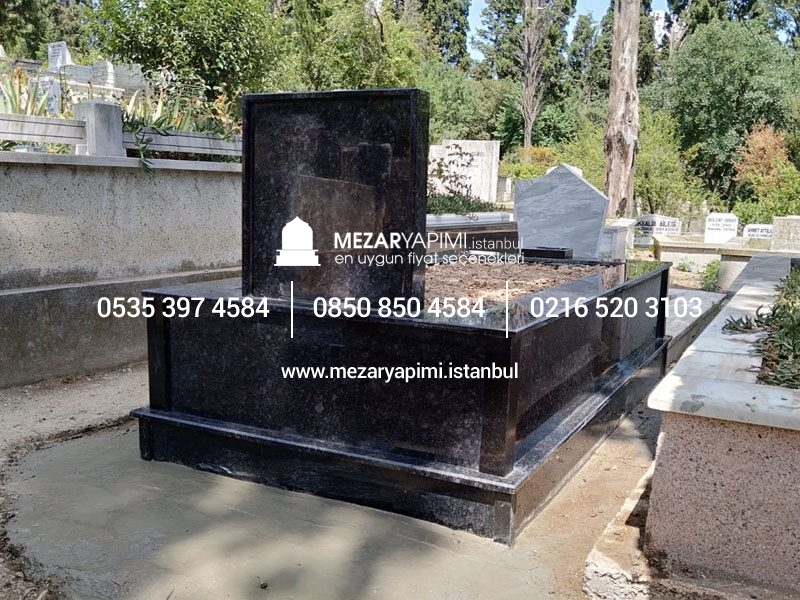 Tek Kişilik Komple Parlak Siyah Granit Mezar Modeli - Görsel 11
