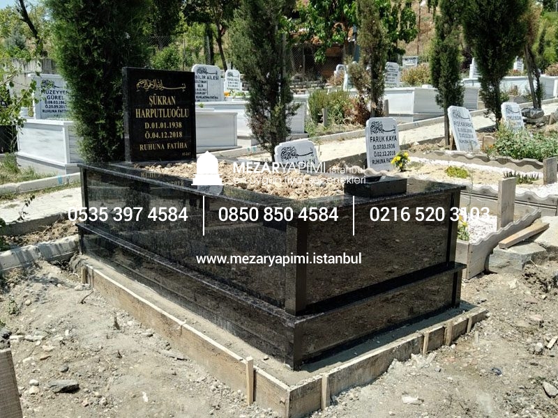Tek Kişilik Komple Parlak Siyah Granit Mezar Modeli