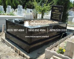 Tek Kişilik Komple Parlak Siyah Granit Mezar Modeli - Görsel 3