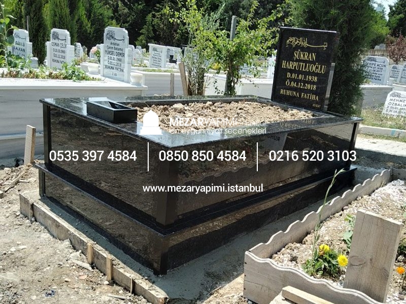 Tek Kişilik Komple Parlak Siyah Granit Mezar Modeli - Görsel 3
