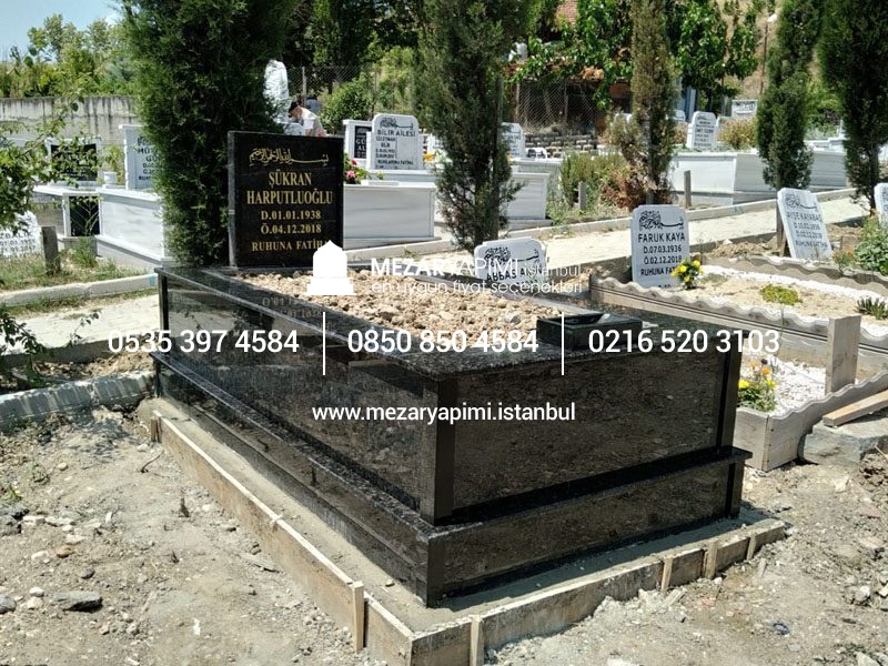 Tek Kişilik Komple Parlak Siyah Granit Mezar Modeli - Görsel 4