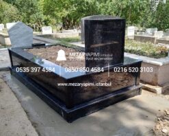 Tek Kişilik Komple Parlak Siyah Granit Mezar Modeli - Görsel 12