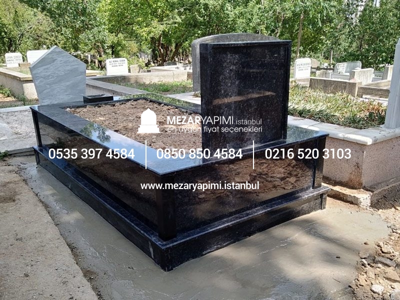 Tek Kişilik Komple Parlak Siyah Granit Mezar Modeli - Görsel 12
