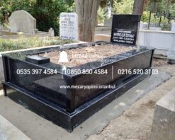 Tek Kişilik Komple Parlak Siyah Granit Mezar Modeli - Görsel 5