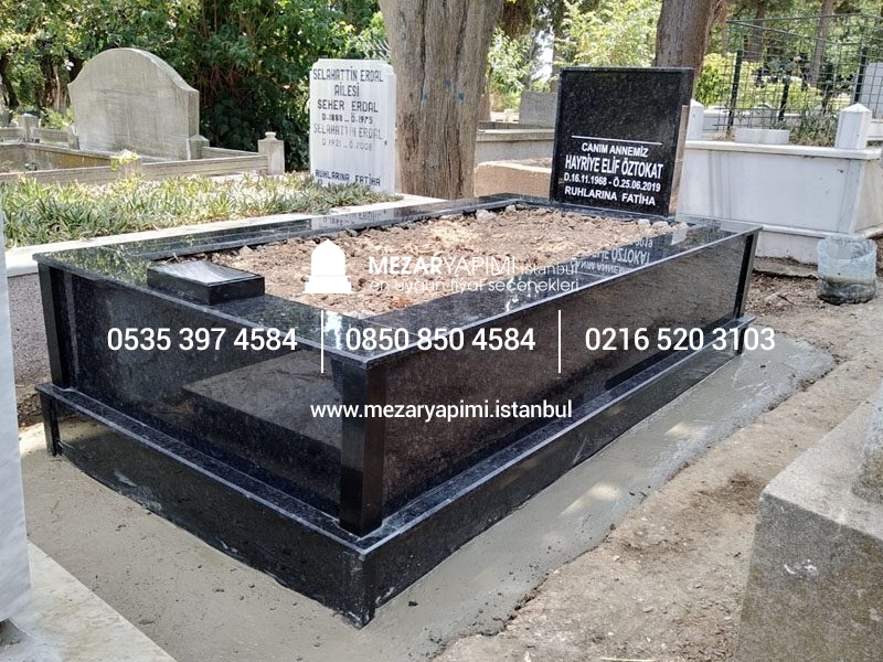 Tek Kişilik Komple Parlak Siyah Granit Mezar Modeli - Görsel 5
