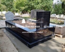 Tek Kişilik Komple Parlak Siyah Granit Mezar Modeli - Görsel 10