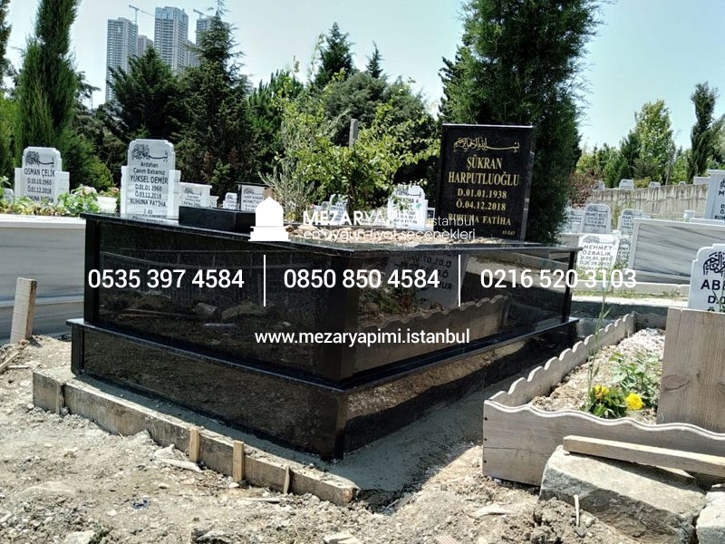 Tek Kişilik Komple Parlak Siyah Granit Mezar Modeli - Görsel 2