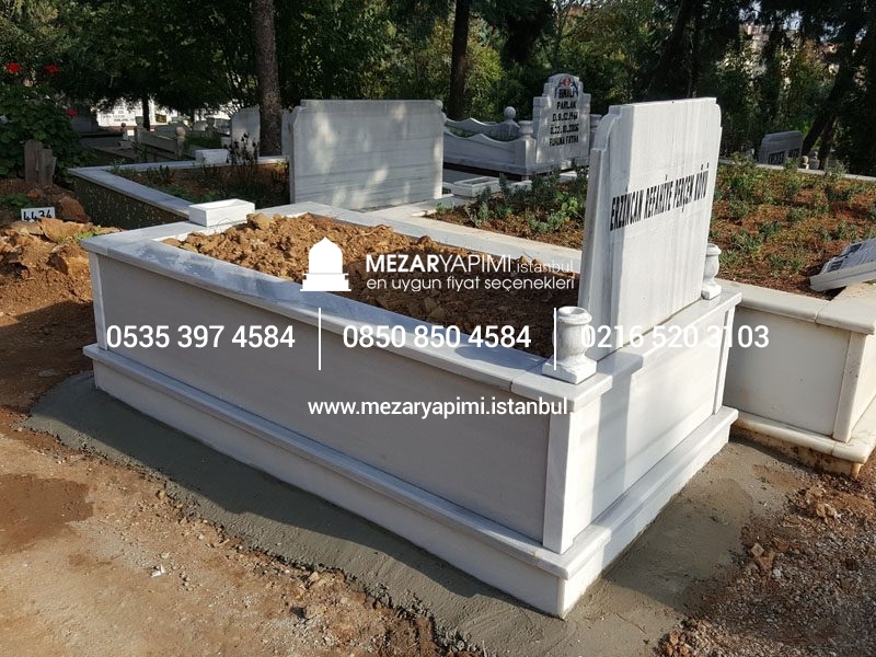 Tek Kişilik Geniş Baş Taşlı Mermer Mezar - Görsel 6