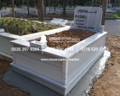 Tek Kişilik Geniş Baş Taşlı Mermer Mezar - Görsel 7