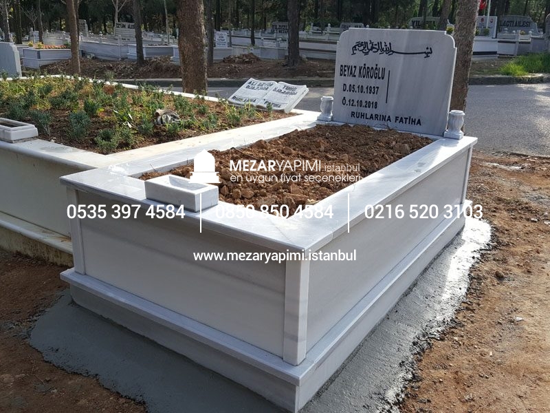 Tek Kişilik Geniş Baş Taşlı Mermer Mezar - Görsel 7