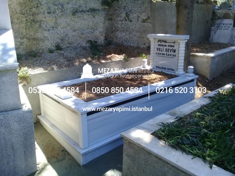 Tek Kişilik Sütunlu Granit Şeritli Mezar - Görsel 12