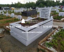 Tek Kişilik Sütunlu Granit Şeritli Mezar