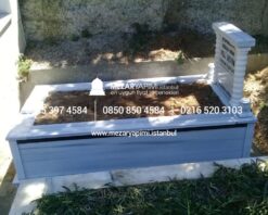 Tek Kişilik Sütunlu Granit Şeritli Mezar - Görsel 17