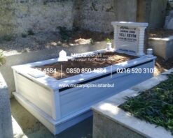 Tek Kişilik Sütunlu Granit Şeritli Mezar - Görsel 14