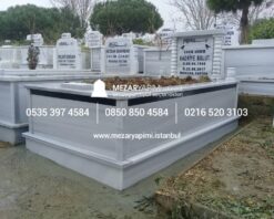 Tek Kişilik Sütunlu Granit Şeritli Mezar - Görsel 3