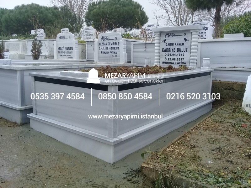 Tek Kişilik Sütunlu Granit Şeritli Mezar - Görsel 3