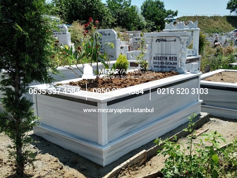 Tek Kişilik Sütunlu Granit Şeritli Mezar - Görsel 5