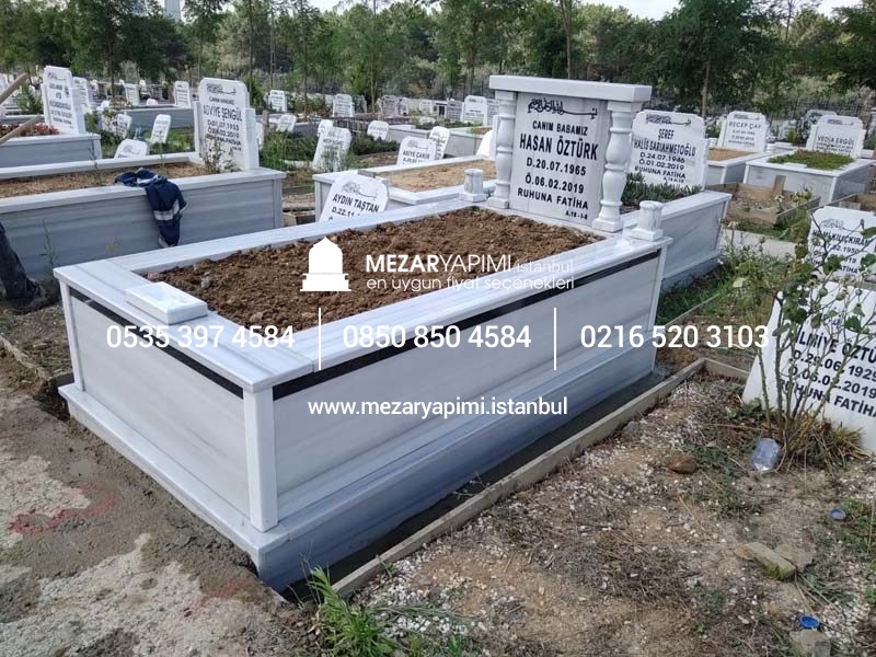 Tek Kişilik Sütunlu Granit Şeritli Mezar - Görsel 8