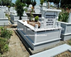Tek Kişilik Sütunlu Granit Şeritli Mezar - Görsel 6