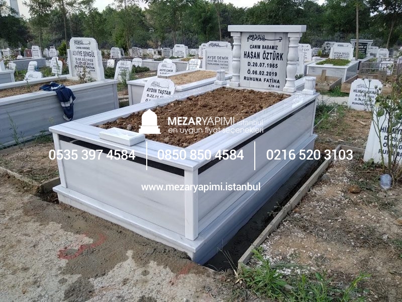 Tek Kişilik Sütunlu Granit Şeritli Mezar - Görsel 2