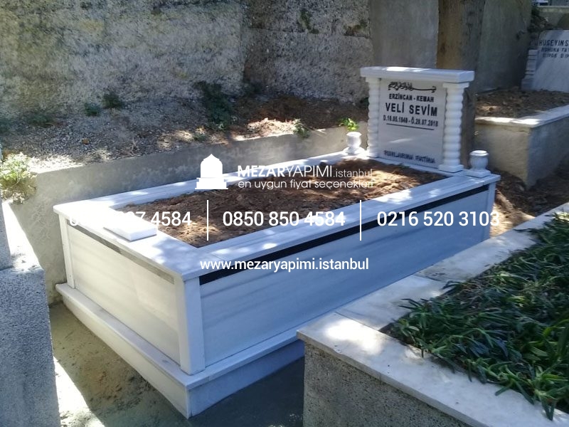 Tek Kişilik Sütunlu Granit Şeritli Mezar - Görsel 14