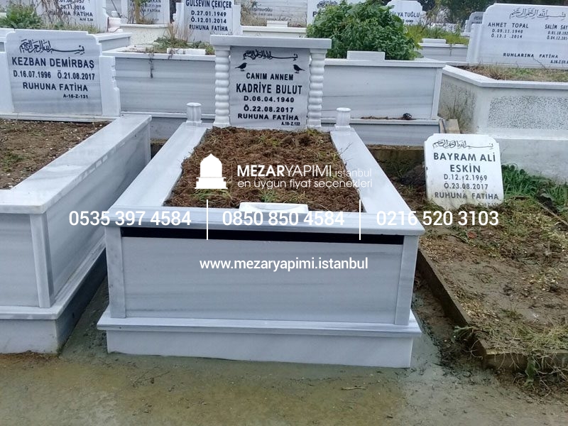 Tek Kişilik Sütunlu Granit Şeritli Mezar - Görsel 9