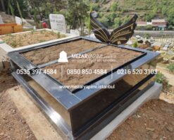 Alternative view of Özel Tasarım Siyah Granit Kelebek Mezar Taşı Modeli