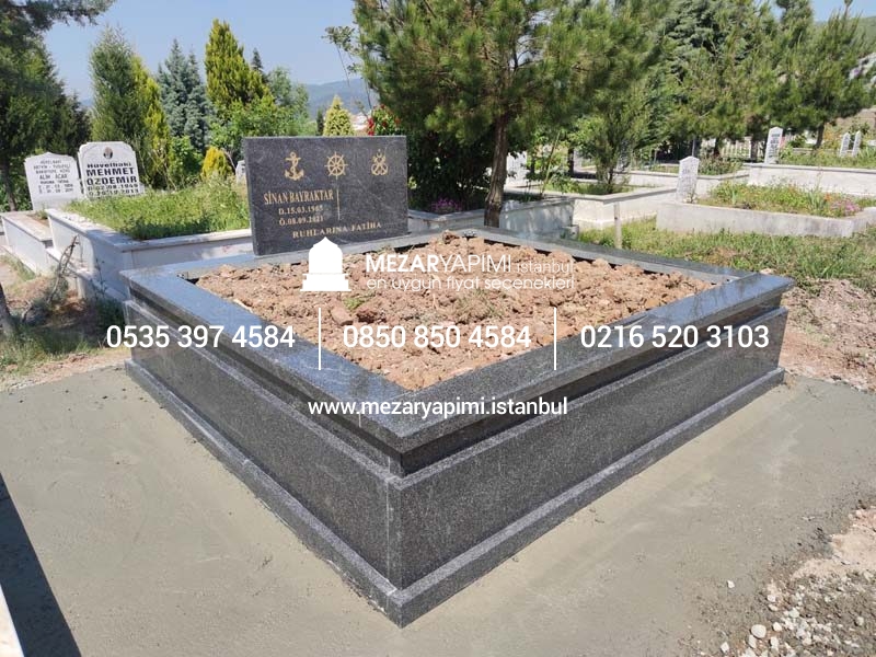 İki Kişilik Komple 5 cm Kalınlıkta Siyah Granit Mezar - Görsel 6