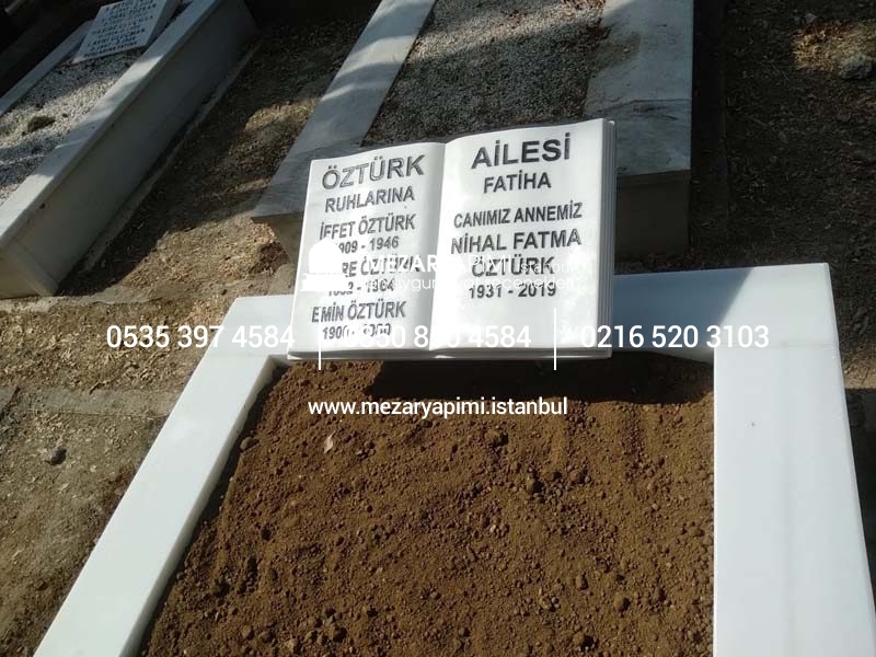 Tek Kişilik Baş Taşı Kitabe Süt Beyazı Mermer Mezar - Görsel 2