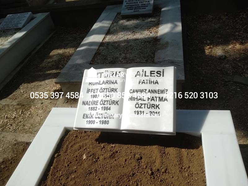 Tek Kişilik Baş Taşı Kitabe Süt Beyazı Mermer Mezar - Görsel 6